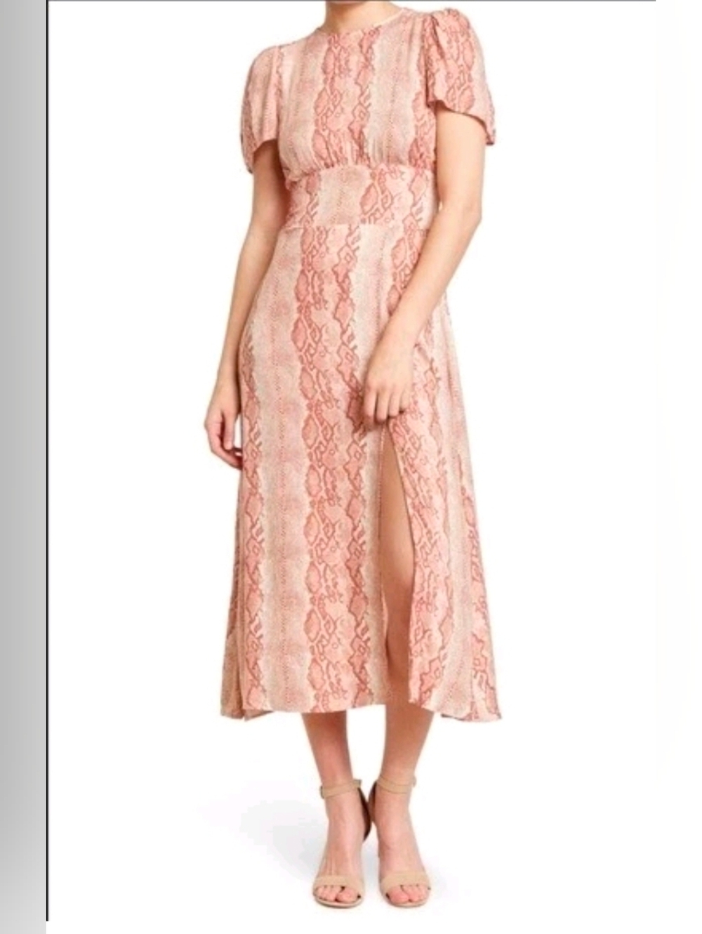 AFRM Blush Snake-Print Midi Dress with Side Slit